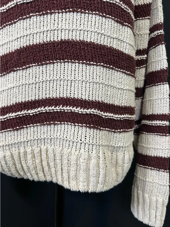 #175- Zara Cream and Brown Striped Crewneck Sweater - Picture 4 of 10